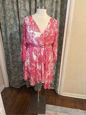 Taylor Pink Paisley Wrap Mini Dress